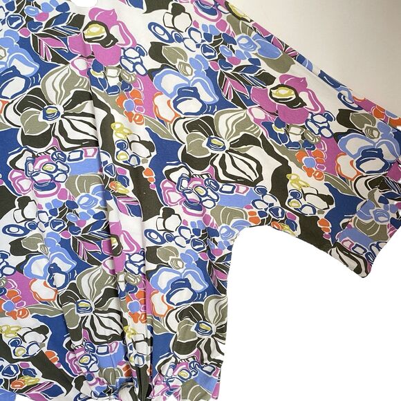 Pure Essence Top Women XL Multicolor Floral Abstract Tie Hem 3/4 Sleeve Stretch - Picture 6 of 8